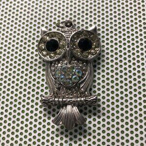 Fashion Jewelry Silver And Crystal Owl Pendant 2 Inches -  NO CHAIN -